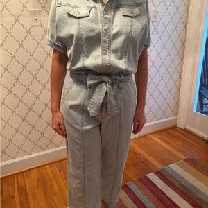 Gloria Vanderbilt with Christian Soriano Light Blue Jean Jumpsuit